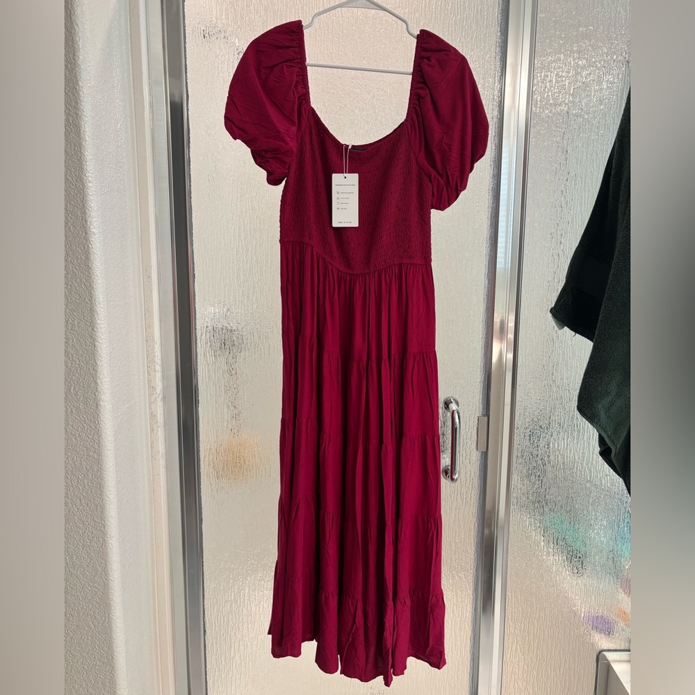 Zesica Chic Berry Ruffle Tiered Midi Dress